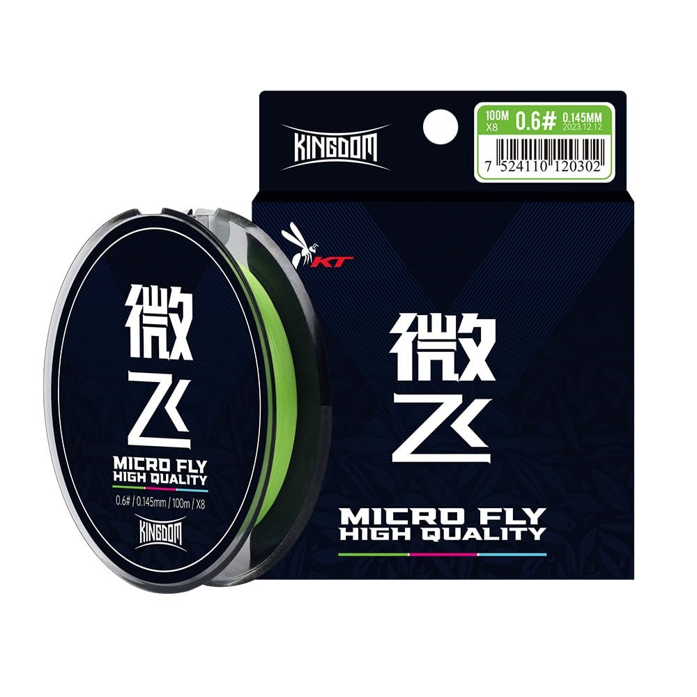 Kingdom MXT8/4 100M Braid PE Fishing Line 8 Strand 0.2#/0.4#/0.6# 6-13LB Far Casting Distance Super Strong Multifilament Lines (0.6 Green 100m)