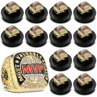 Loetere MVP Ring Most Valuable Player Ring Ball Games MVP Rings Sport Championship Trophy Ring with Display Neck Chain for Winner Tournament League Team Award Gift(Gold,12 Pcs)
