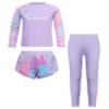 Hedmy Girls Long Sleeve Swimwear Rashguard T-Shirts with Swim Shorts Pants Set 3pcs Quick Dry Swimsuits UPF 50 Purple 5-6 Years view 3