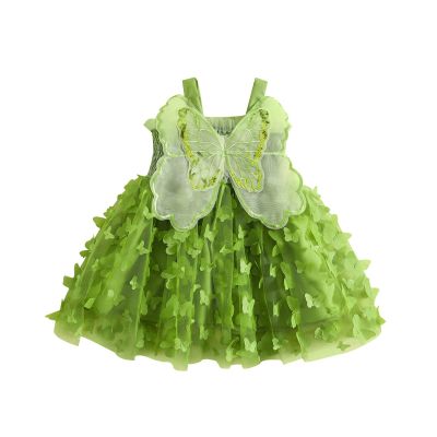Toddler Baby Girl Butterfly Wings Dress Princess Sleeveless Tulle Butterfly Wing Skirt Birthday Party Tutu Dress (D Green, 2-3 Years)