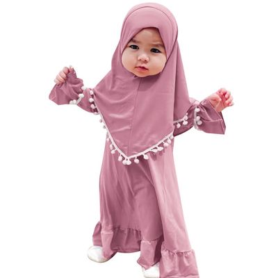 ABAFIP Muslim Dress for Baby Girl Toddler Abaya Kaftan Prayer Ruffle Long Sleeve Dress Islamic Dubai Ramadan Full Cover Hijab Clothes Set Rose 0-6 Months