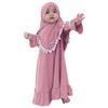 ABAFIP Muslim Dress for Baby Girl Toddler Abaya Kaftan Prayer Ruffle Long Sleeve Dress Islamic Dubai Ramadan Full Cover Hijab Clothes Set Rose 0-6 Months view 2