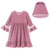 ABAFIP Muslim Dress for Baby Girl Toddler Abaya Kaftan Prayer Ruffle Long Sleeve Dress Islamic Dubai Ramadan Full Cover Hijab Clothes Set Rose 0-6 Months view 3