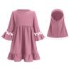 ABAFIP Muslim Dress for Baby Girl Toddler Abaya Kaftan Prayer Ruffle Long Sleeve Dress Islamic Dubai Ramadan Full Cover Hijab Clothes Set Rose 0-6 Months view 4