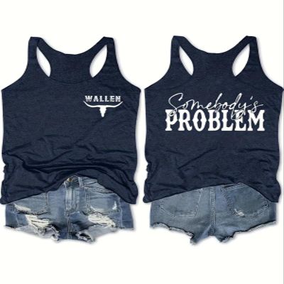 AEARGIV Womens Somebody's Problem Tank Tops Country Music Tees Western Cowboy Cowgirl Shirt(S,Dark Blue 3)