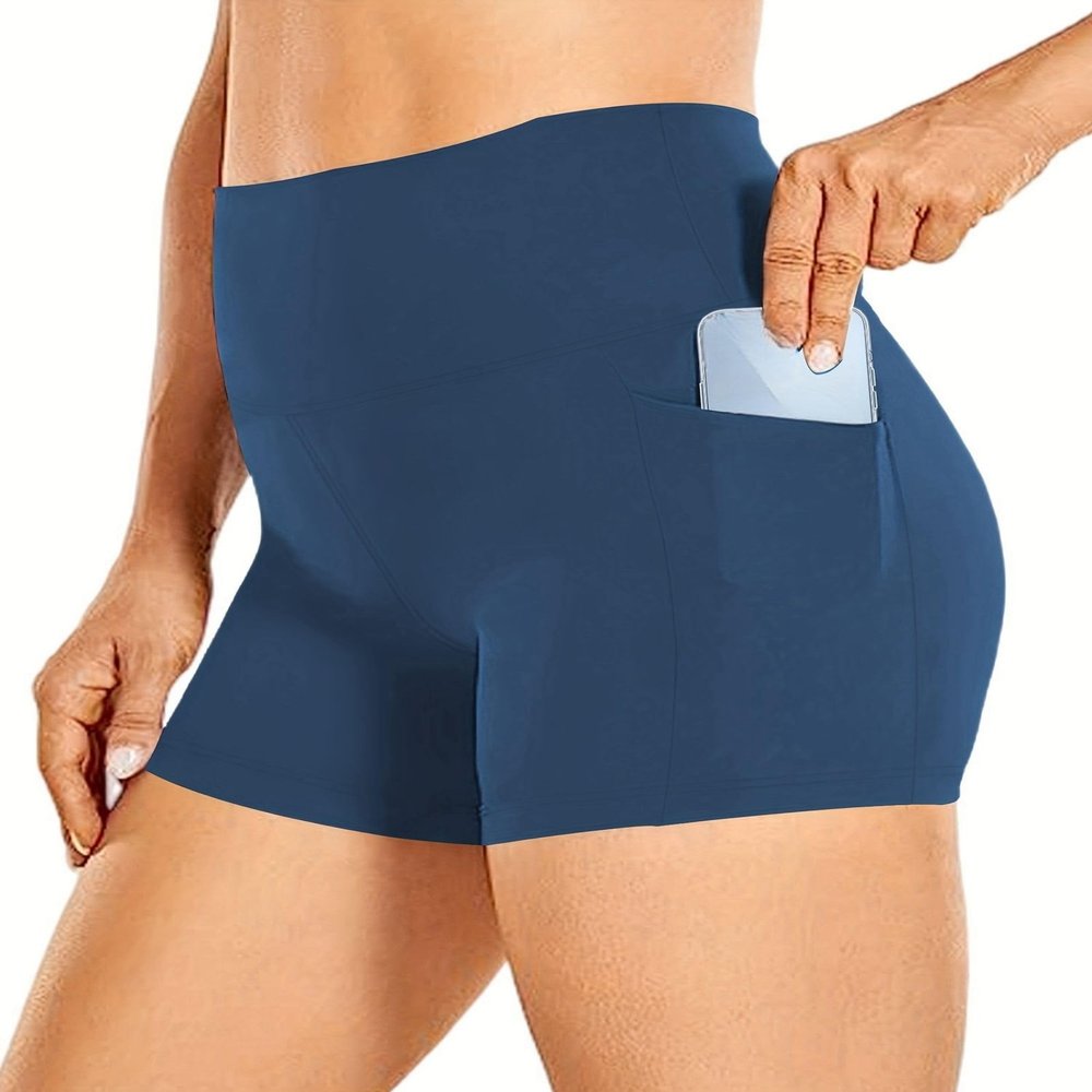 2024 Women's Latest Workout Yoga Shorts - Premium Soft Solid Stretch Cheerleader Running Dance Volleyball Short Pants Blue