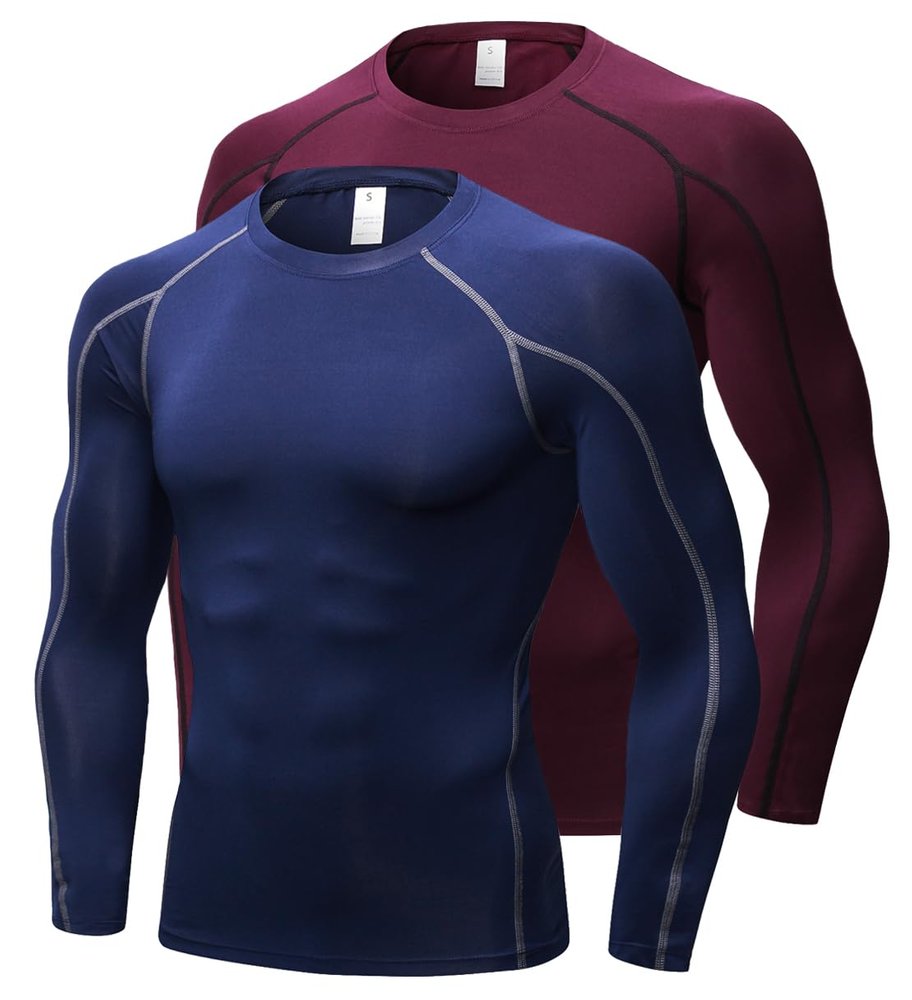 Men's Compression Shirts Long Sleeve Workout Baselayer Quick Dry Athletic T Shirts Sport Running Tops 1/2 Pack