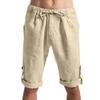 SWJGLITTR Men's Cotton Linen 3/4 Shorts Loose Fit Elastic Waist Men Short Lightweight Casual with Pockets Short Pants (Khaki Color,Large) view 1