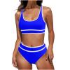 Women's Sporty Swimsuits Two Piece High Waisted Bikini Sets Color Block Athletic Swimwear High Cut Bathing Suits view 1