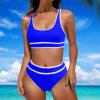 Women's Sporty Swimsuits Two Piece High Waisted Bikini Sets Color Block Athletic Swimwear High Cut Bathing Suits view 2