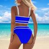 Women's Sporty Swimsuits Two Piece High Waisted Bikini Sets Color Block Athletic Swimwear High Cut Bathing Suits view 3