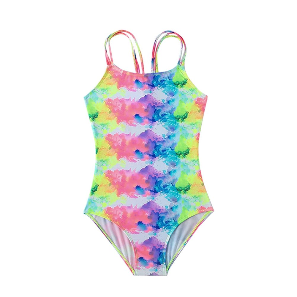 AIMAOMI Girl's One Piec Swimsuit Spaghetti Strap Ruched Bathing Suit Swimwear Summer Swimsuit for (Yellow, 7-8 Years)