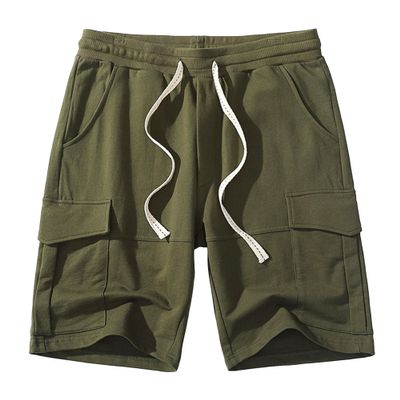 SWJGLITTR Men's Athletic Cotton Shorts Drawstring Elastic Waist Multi Pocket Short Workout Gym Running Short Pants (Green,XX-Large)