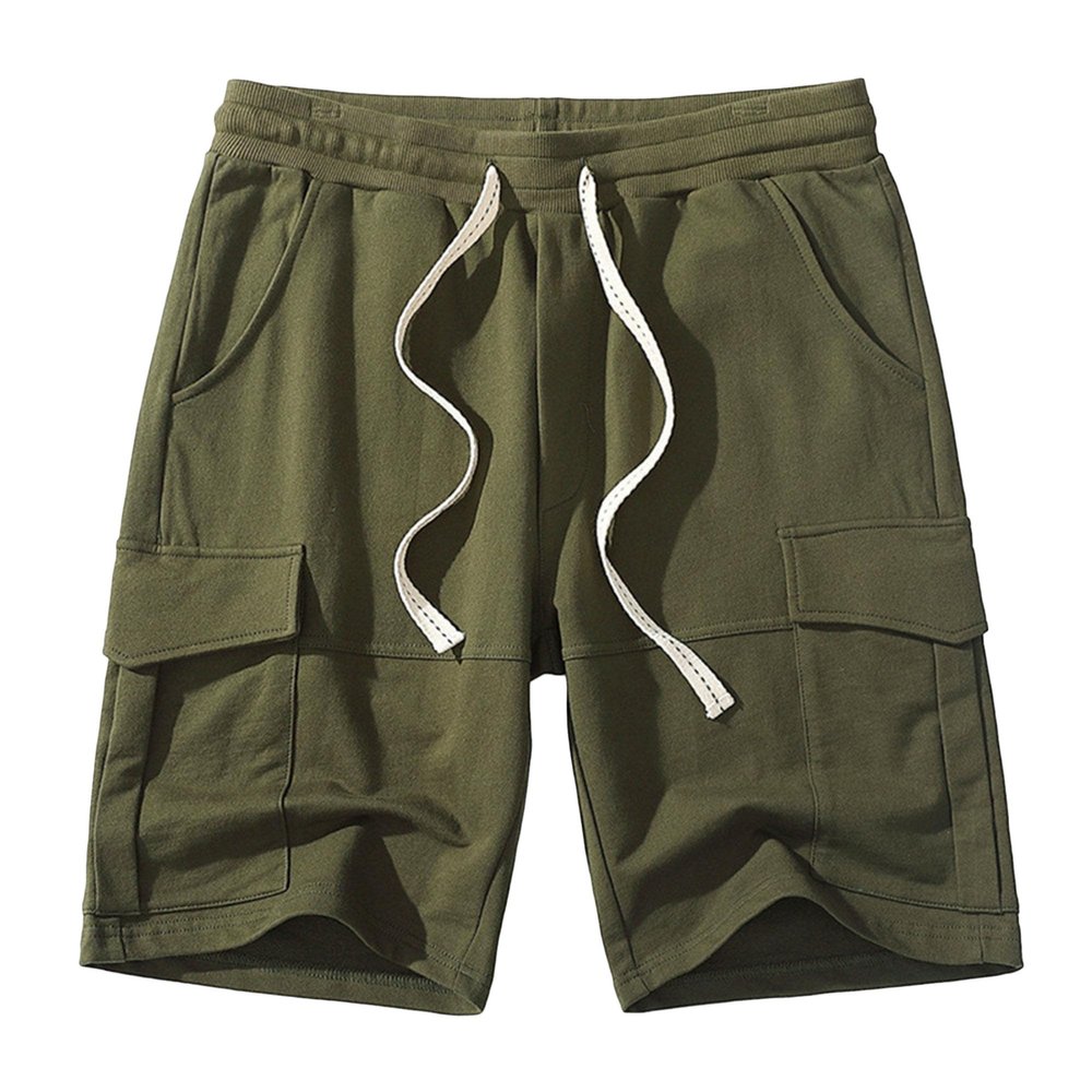 SWJGLITTR Men's Athletic Cotton Shorts Drawstring Elastic Waist Multi Pocket Short Workout Gym Running Short Pants (Green,XX-Large)