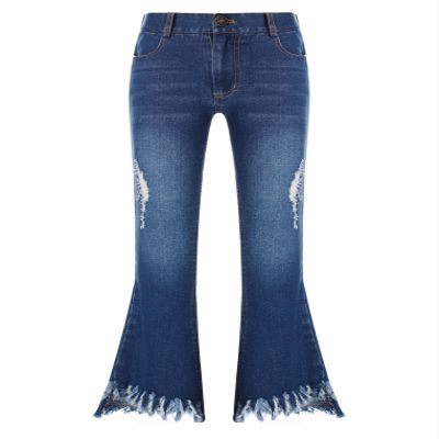 Freebily Youth Kids Flared Jeans for Girls Casual Denim Pants Bell Bottoms Junior High Waist Wide Ruffled Trousers Size 10-12 Dark Blue E 14 Years