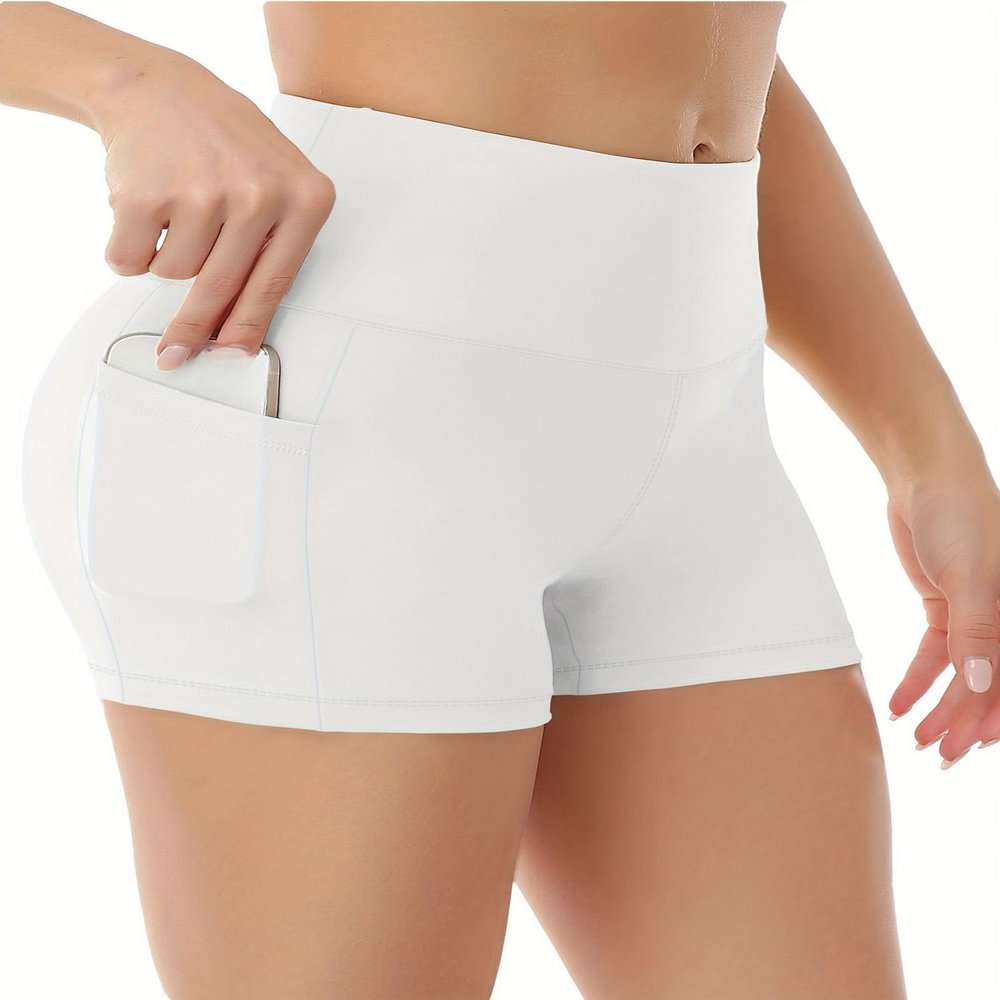 2024 Women's Latest Workout Yoga Shorts - Premium Soft Solid Stretch Cheerleader Running Dance Volleyball Short Pants White