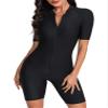 Freebily Womens Athletic Beach Sport Bathing Suit One Piece Short Sleeve Surfing Jumpsuit Swimwear Black X-Large view 1