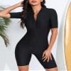 Freebily Womens Athletic Beach Sport Bathing Suit One Piece Short Sleeve Surfing Jumpsuit Swimwear Black X-Large view 2