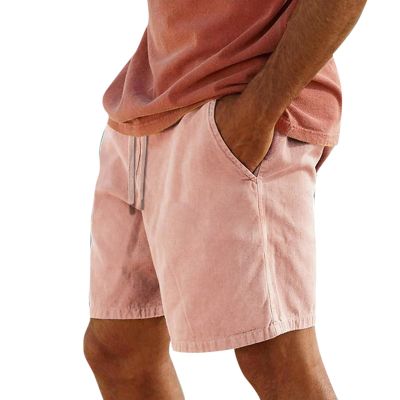 Mens Cotton Linen Shorts Summer Lightweight Casual Beach Shorts Drawstring Breathable Vacation Lounge Shorts, Vacation Essential Outfit for Men Pajama Yoga Shorts(Pink 1,X-Large)