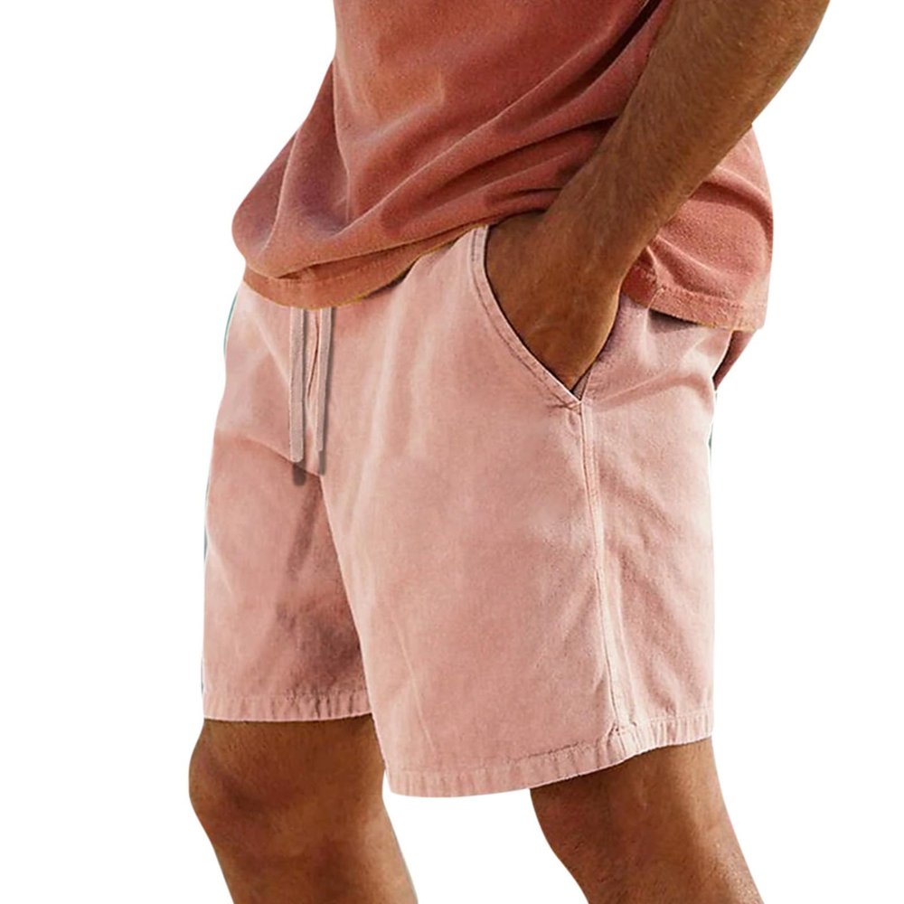 Mens Cotton Linen Shorts Summer Lightweight Casual Beach Shorts Drawstring Breathable Vacation Lounge Shorts, Vacation Essential Outfit for Men Pajama Yoga Shorts(Pink 1,X-Large)