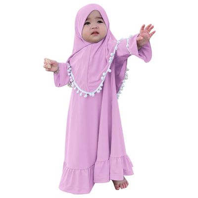ABAFIP Muslim Dress for Baby Girl Toddler Abaya Kaftan Prayer Ruffle Long Sleeve Dress Islamic Dubai Ramadan Full Cover Hijab Clothes set Light Purple 0-6 Months