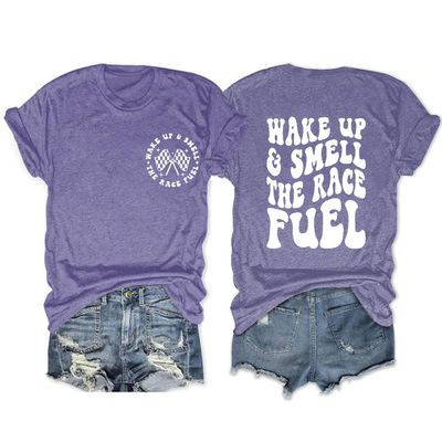 Womens Racing Shirt Race Mama Funny Sports T-Shirt Retro Graphic Short Sleeve Casual Loose Tees Trending Tops Purple