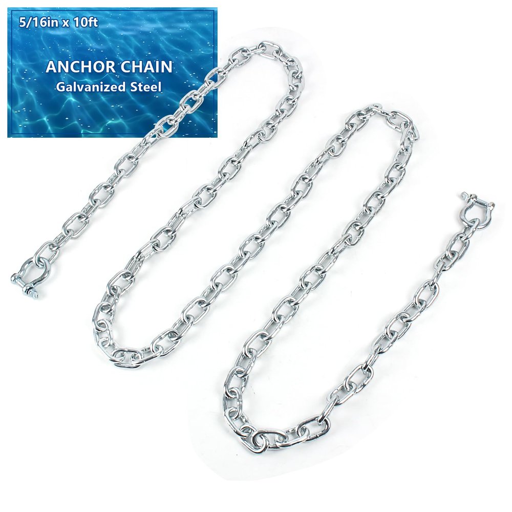 BALAVA Anchor Chain,Galvanized Anchor Chain,5/16in x10ft Anchor Chain for Boat,Boat Anchor Chain with 2 Pcs 3/8" Anti-Off Shackles,Marine Grade Anchor Chain for Different Boat Anchors