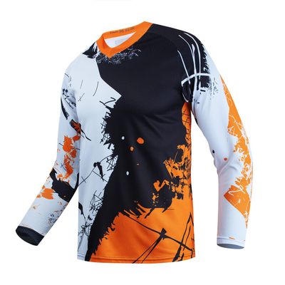 Kids Mountain Bike Shirts Child Cycling Jersey for Girls Boys Youth Long Sleeve Clothing MTB Bicycle Downhill BMX Tops Orange