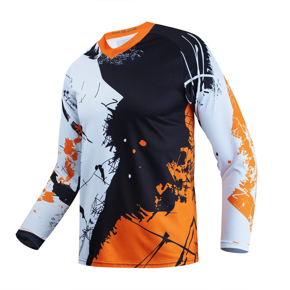 Kids Mountain Bike Shirts Child Cycling Jersey for Girls Boys Youth Long Sleeve Clothing MTB Bicycle Downhill BMX Tops Orange