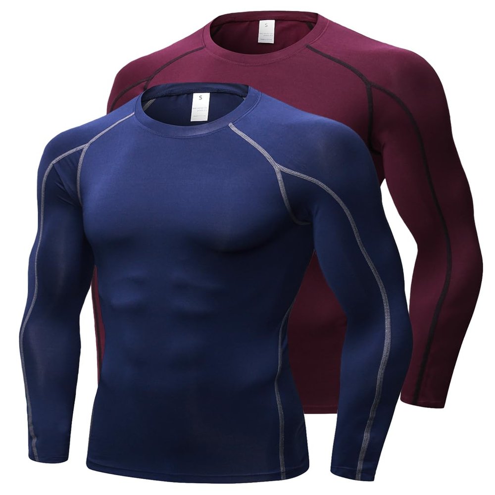 Men's Compression Shirts Long Sleeve Workout Baselayer Quick Dry Athletic T Shirts Sport Running Tops 1/2 Pack