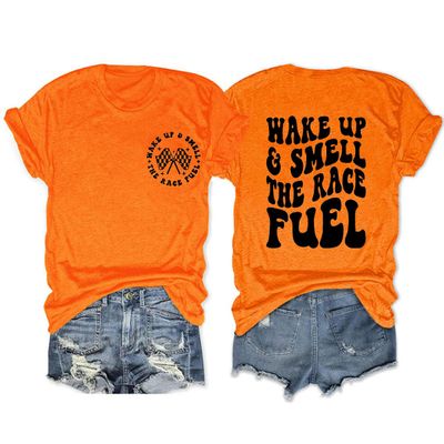 Womens Racing Shirt Race Mama Funny Sports T-Shirt Retro Graphic Short Sleeve Casual Loose Tees Trending Tops Orange