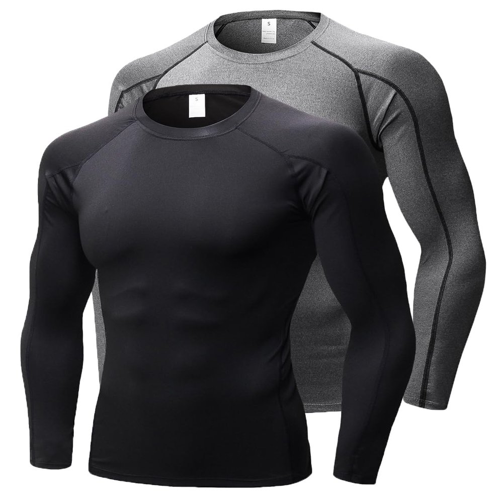Men's Compression Shirts Long Sleeve Workout Baselayer Quick Dry Athletic T Shirts Sport Running Tops 1/2 Pack