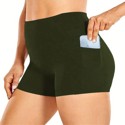2024 Women's Latest Workout Yoga Shorts - Premium Soft Solid Stretch Cheerleader Running Dance Volleyball Short Pants Army Green