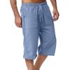 SWJGLITTR Mens Linen Drawstring Capri Pants Lightweight 3/4 Pants Elastic Waist Short Casual Beach Yoga with Pockets Trousers (Blue 1,Large) view 1