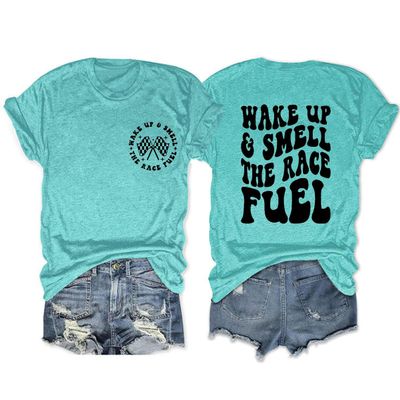 Womens Racing Shirt Race Mama Funny Sports T-Shirt Retro Graphic Short Sleeve Casual Loose Tees Trending Tops Blue