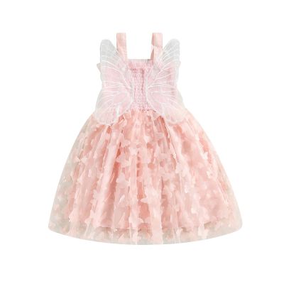 Toddler Baby Girl Butterfly Wings Dress Princess Sleeveless Tulle Butterfly Wing Skirt Birthday Party Tutu Dress (D Pink, 12-18 Months)
