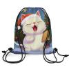 OURTEV Cute Cat Sing Christmas Carols Drawstring Backpack Travel Sports Drawstring Bags Portable Storage Gym Bag for Men Women, 35*42cm, Style view 2