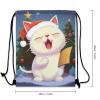 OURTEV Cute Cat Sing Christmas Carols Drawstring Backpack Travel Sports Drawstring Bags Portable Storage Gym Bag for Men Women, 35*42cm, Style view 3