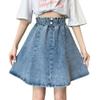 chouyatou Women's Cute High Elastic Waist A-Line Swing Casual Work Denim Jean Mini Skater Skirt (Medium, Blue)