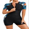 SHEKINI Womens Short Sleeve Rash Guard One Piece Swimsuit Surfing Suit Half Zipper Front Bathing Suit Quick Dry(Egg Flower,L) view 1