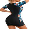 SHEKINI Womens Short Sleeve Rash Guard One Piece Swimsuit Surfing Suit Half Zipper Front Bathing Suit Quick Dry(Egg Flower,L) view 2