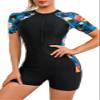 SHEKINI Womens Short Sleeve Rash Guard One Piece Swimsuit Surfing Suit Half Zipper Front Bathing Suit Quick Dry(Egg Flower,L) view 4