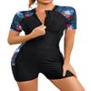 SHEKINI Womens Short Sleeve Rash Guard One Piece Swimsuit Surfing Suit Half Zipper Front Bathing Suit Quick Dry(Blue Leaf Flower,M) view 1
