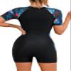 SHEKINI Womens Short Sleeve Rash Guard One Piece Swimsuit Surfing Suit Half Zipper Front Bathing Suit Quick Dry(Blue Leaf Flower,M) view 2