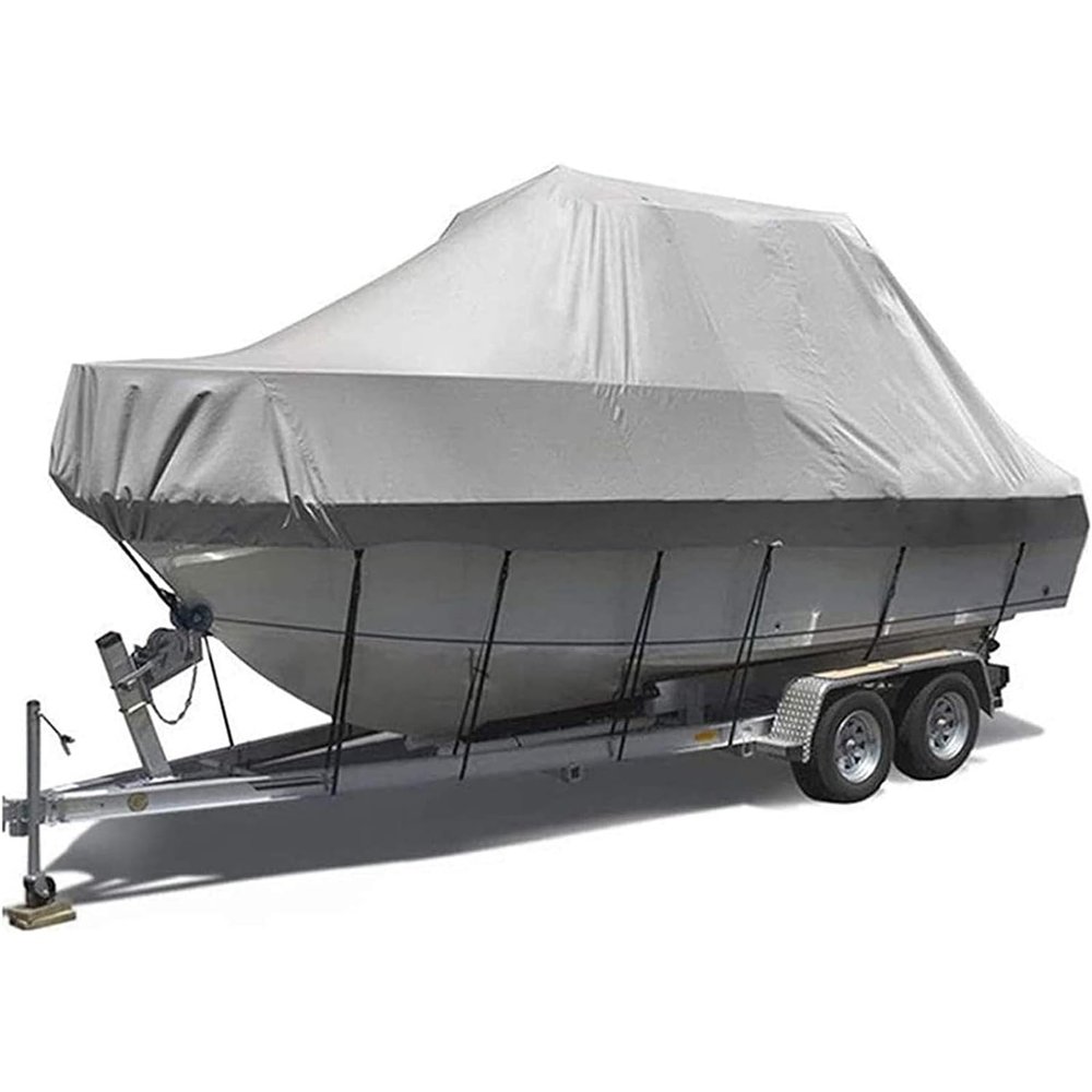 PHASFBJ Waterproof Trailerable Boat Cover, 300D Oxford Fabric Waterproof Boat Covers Uv Resistant Adjustable Boatcover,Fit V-Hull, Bass Boats, Pro-Style, Fishing Boat,Gray,11~13FT