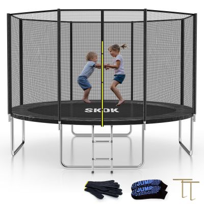 SKOK Trampolines 12FT Black Recreational Trampoline with Enclosure Net, Trampoline Outdoor for Kids and Adults, ASTM Approved, Capacity 400lbs,Black
