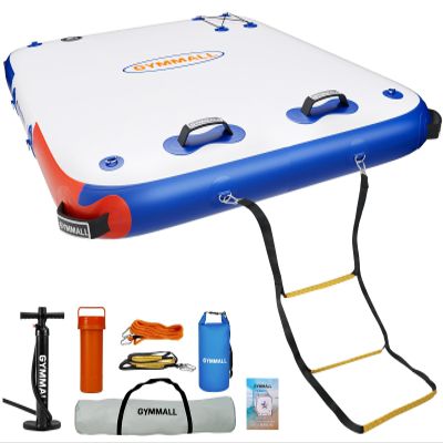 GYMMALL Inflatable Floating Dock Platform, 8ft*8ft Air Dock Platform Floating Island Raft with None-Slip Surface, 6in Thick Water Floating Dock Mat for Swimming Pool Lake Beach Ocean