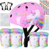 FIODAY Kids Bike Helmet, Toddler Helmet Knee and Elbow Pads Wrist Guards Adjustable Protective Gear Set with DIY Sticker for Girls 3-5-8 Years for Skateboard Inline Skating Scooter view 1