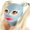 DORAFEI Light Blue Latex Hood with Double Blond Ponytail Wigs Back Zipper Rubber Mask with Golden Pigtail Club Wear (Red, L, with wigs) view 1
