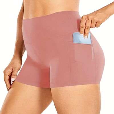 2024 Women's Latest Workout Yoga Shorts - Premium Soft Solid Stretch Cheerleader Running Dance Volleyball Short Pants Pink